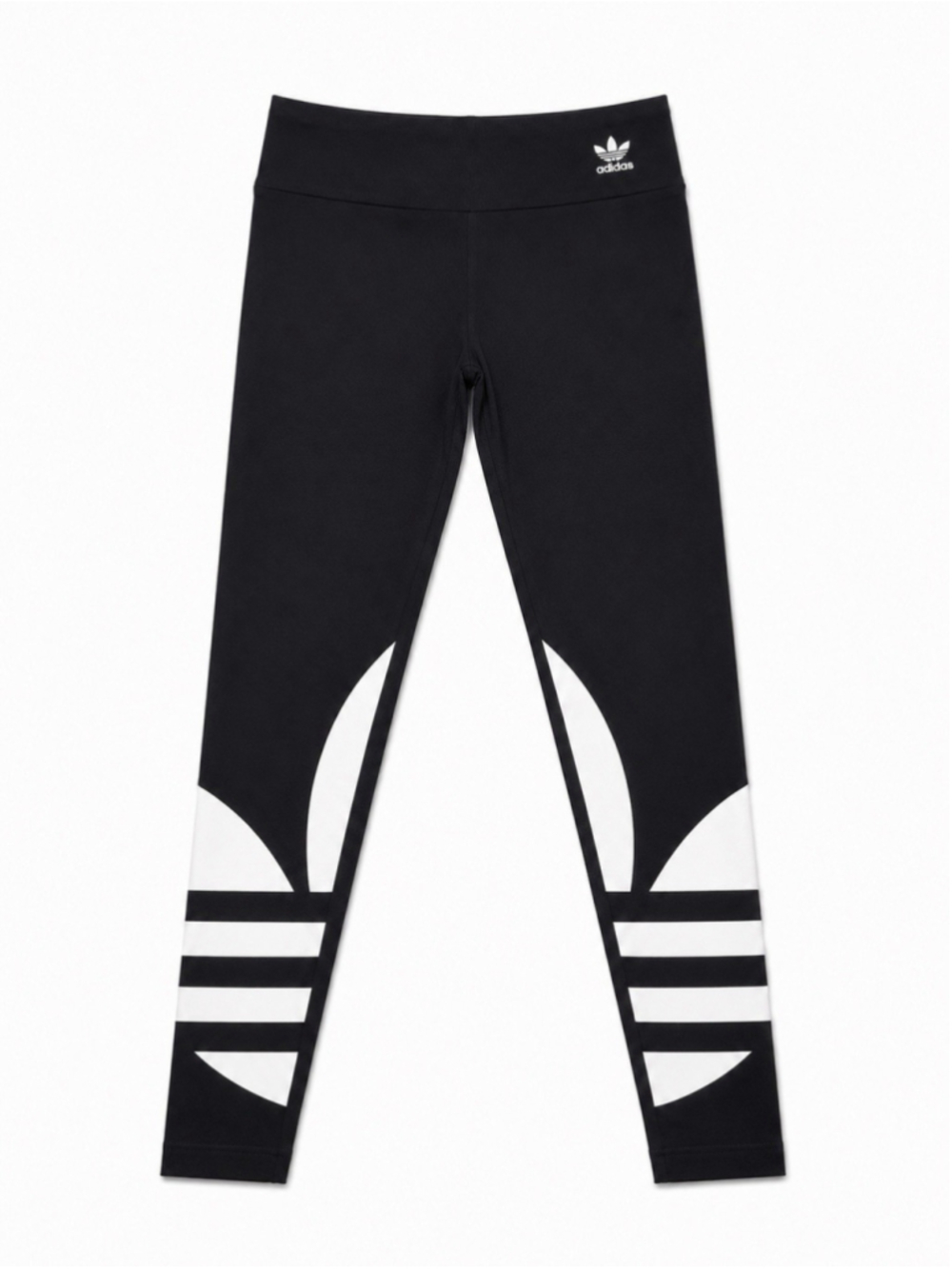 Adidas Originals Big Trefoil Black Leggings Womens Large White Logo - Picture 2 of 2